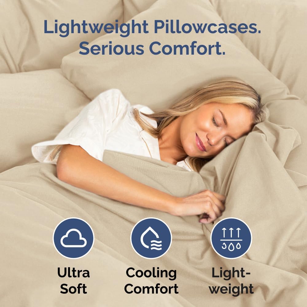 Queen Pillow Cases by [Brand Name] - Ultra Soft Hotel Quality Covers | Wrinkle-Free & Stain Resistant - 2 Piece Set in Cream