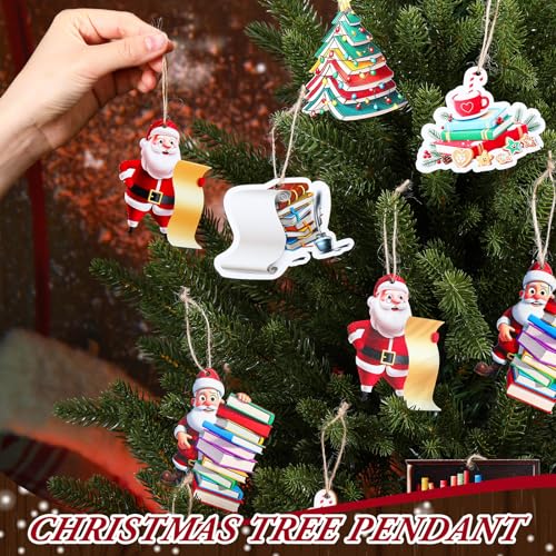 Leinuosen 36 Pack Christmas Book Lover Wooden Ornaments with Stack of Books Design
