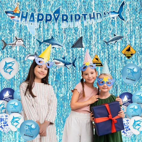 157-Piece Shark Birthday Party Decorations Set with Tableware and Balloons