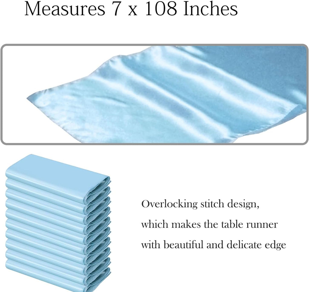 Regine Switzerland Baby Blue Satin Chair Sashes - 50 Elegant 7x108 Inch Bows for Weddings & Parties