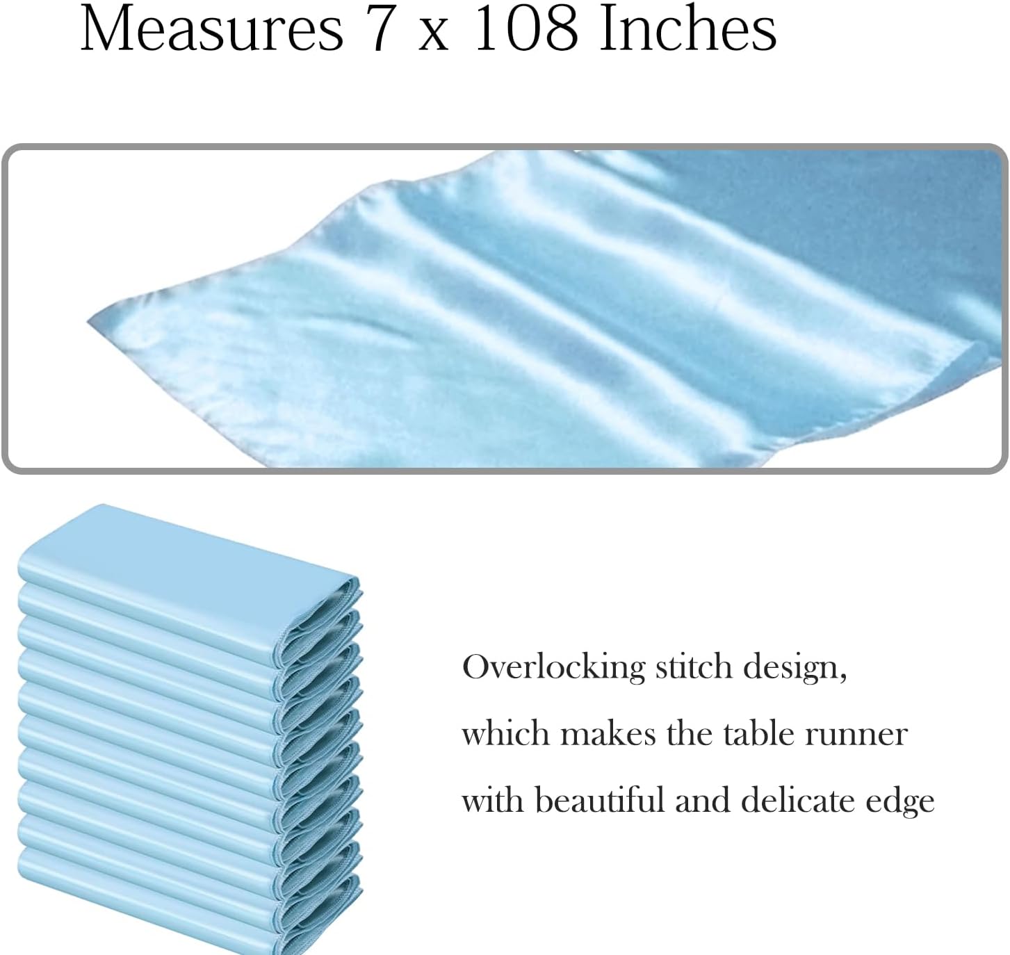 Regine Switzerland Baby Blue Satin Chair Sashes - 50 Elegant 7x108 Inch Bows for Weddings & Parties
