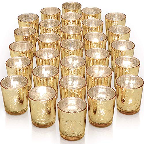 Gold Votive Candle Holders Set of 36 - Mercury Glass Tea Light Holders