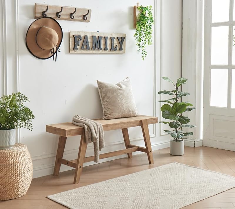 43-Inch Solid Fir Wood Farmhouse Bench with Angled Legs