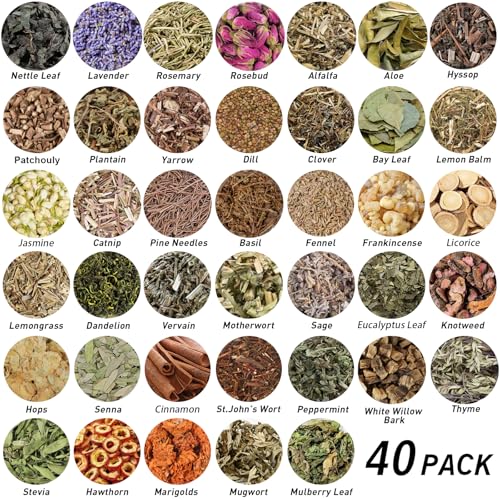40 Pack Dried Herbs and Flowers Kit for Witchcraft and Spell Crafting