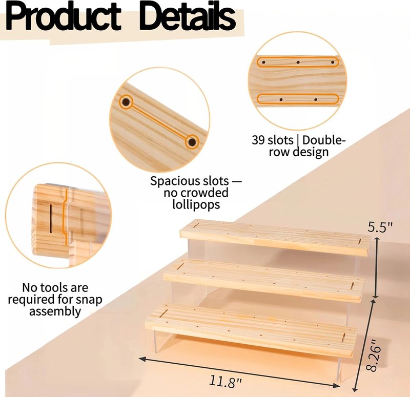 Hloizyn 2 Pack Cake Pop Stand Holder - 3 Tier for 39 Cake Pops, Acrylic & Pine Wood Dessert Table Stand | Wedding Birthday Baby Shower Candy Buffet Cake Pop Display.