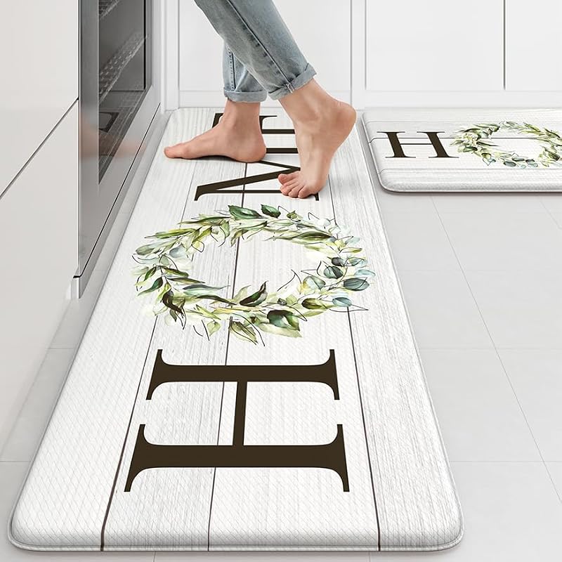 2-Piece Anti-Fatigue Kitchen Mat Set, Waterproof Cushioned Standing Desk Rugs