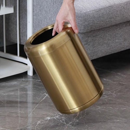 LEASYLIFE 8L/2.1gal Brass Gold Trash Can,Small Bathroom Garbage Can,Brushed Trash Can for Bathroom,Powder Room,Bedroom,Office (Gold)