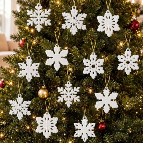 12 Pcs Christmas Resin Snowflake Ornaments for Tree & Holiday Decor