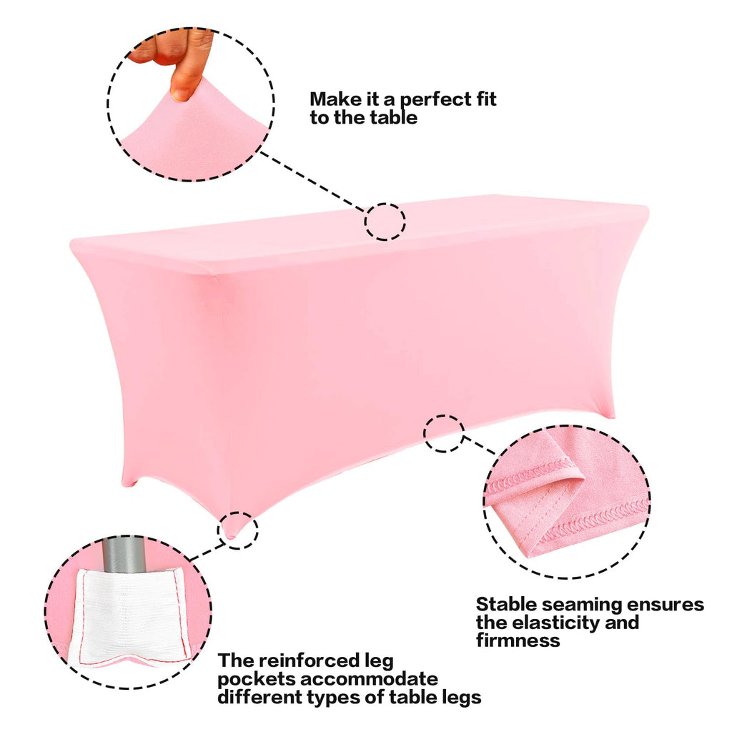 IVAPUPU 6FT Table Cloth for Rectangular Fitted Events Stretch Pink Table Covers Washable Cover Spandex Tablecloth Protector for Party, Wedding, Cocktail, Banquet, Festival