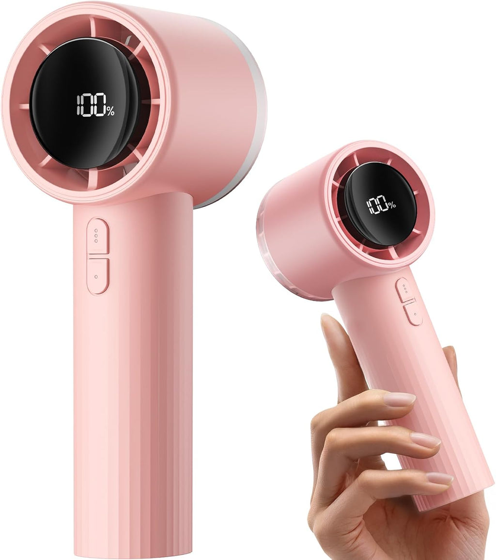 Sweetfull Portable Handheld Fan - Rechargeable Mini Turbo Fan with Flashlight & Digital Display (Pink)