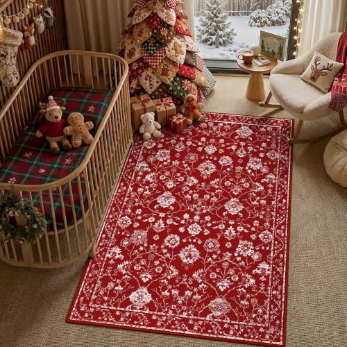 HUGEAR 4x6 Red Neutral Washable Area Rug Carpet for Living Room or Bedroom