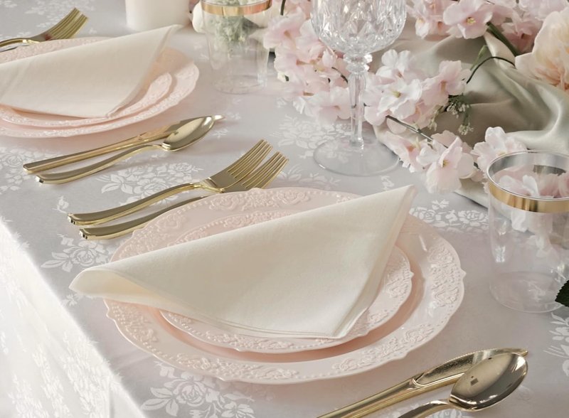 " OCCASIONS " 120 Plates Pack,(60 Guests) Vintage Wedding Party Disposable Plastic Plates Set -60x10.25'' Dinner+ 60x7.5'' Salad/Dessert Plate (Portofino Light Pink/Blush)