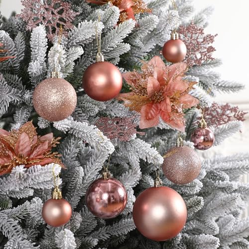 Canlierr Rose Gold Christmas Ornaments Set - 145 Pieces Shatterproof Holiday Decor
