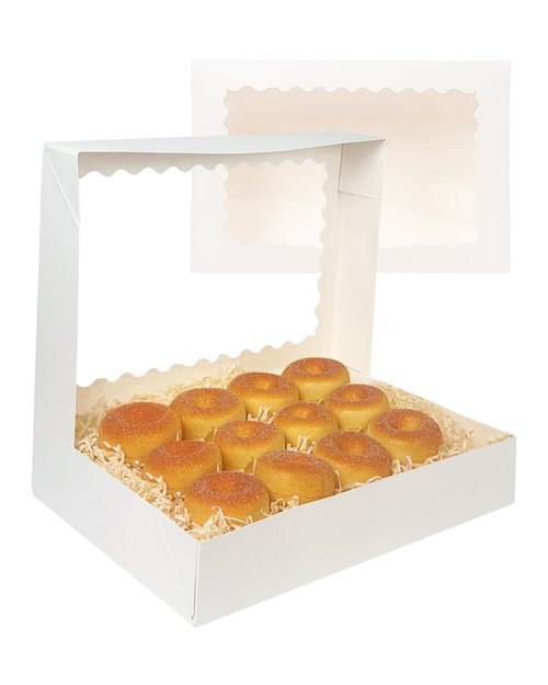 qiqee Auto-pop Up 14x10x2.5 Inch White Cookie Box with Window 15Pcs Pastry Macaron Bakery Box For Packaging