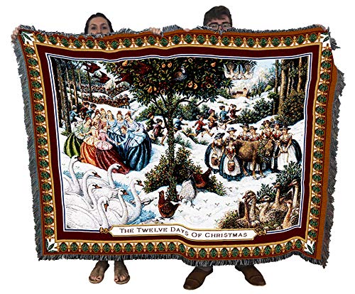 Twelve Days of Christmas Cotton Blanket - Pure Country Weavers Heirloom Throw, Wall Tapestry, Made in USA