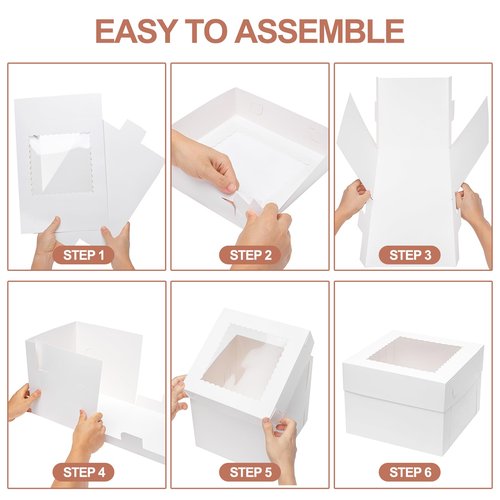 Mcfleet 12x12x6 Inch Cake Boxes 10pcs Bakery Boxes for Tier Cakes with Window 12 Inch White Large Tall Cardboard Bakery Take Out Carrier Containers with Lids for Wedding, Birthday, Party