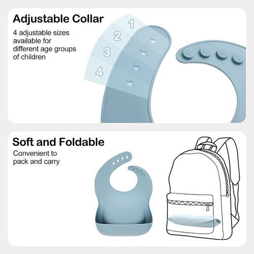 Eascrozn Silicone Bibs - Set of 3 Soft, Adjustable, BPA-Free Waterproof Bibs for Babies & Toddlers