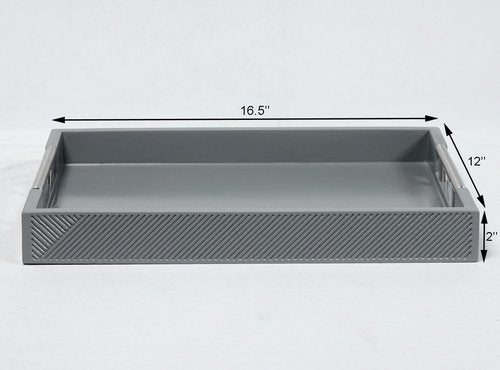 Serving Tray with Polished Metal Handles, 16.5''x12'' Rectangle Coffee Table Tray, Modern Decorative Tray, Large Ottoman Tray, Perfect for Storage and Display (Grey)