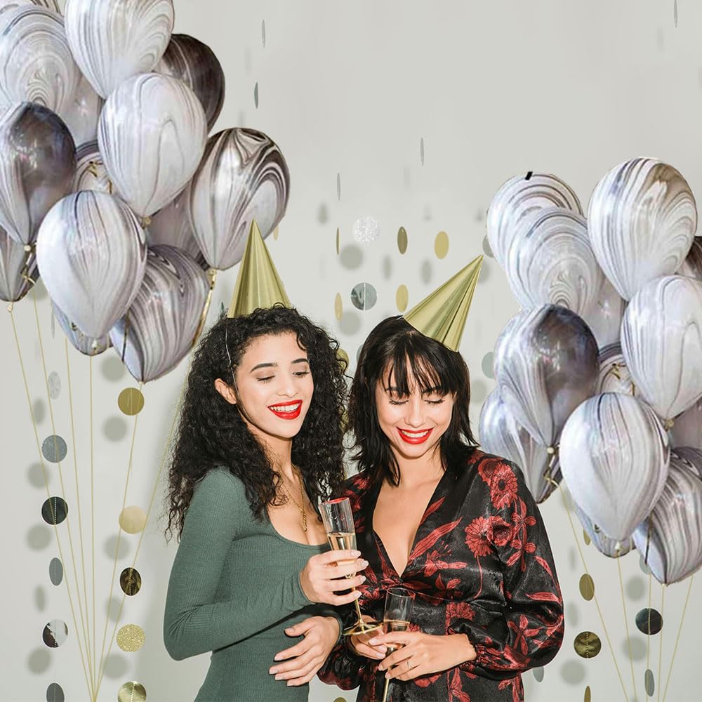 Skiennix 12-Inch Marble Latex Balloons - 50pcs Black, White & Grey Rainbow for Weddings & Parties