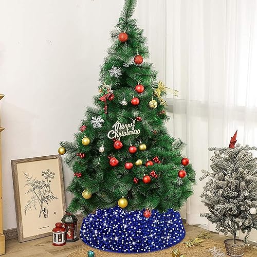 MODFUNS Royal Blue 24 Inch Sparkle Christmas Tree Collar Velvet Sequin Xmas Stand Cover