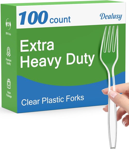 Dealusy Heavy Duty Clear Plastic Forks - 100 Count, BPA-Free & Heat Resistant, Perfect for Parties