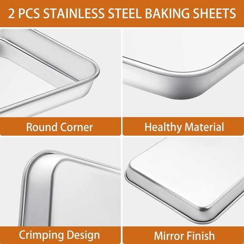 Deedro Baking Sheet Set - Stainless Steel Cookie Sheets with Silicone Mats | 4-Piece, 10 x 8 x 1 Inch