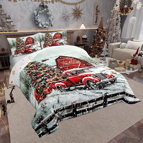 Castle Fairy Red & White Twin Christmas Tree Bedding Set for Kids & Teens