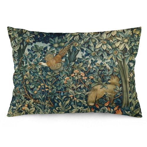 Greenery Forest Animals Pheasant Fox Green Floral William Morris Throw Pillow Covers 12x20 Inch Aesthetic Pillow Velvet Decorative Pillowcase Home Decor Living Room Cushion Case for Bed Sofa Couch