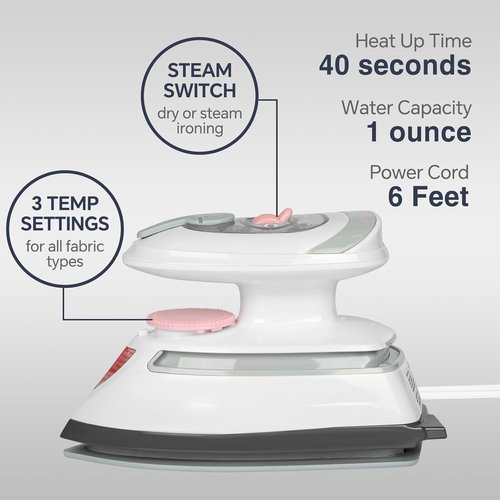 Beautural Mini Travel Steam Iron - Dual Voltage, Temperature Control, Non-Stick Soleplate | Perfect for Sewing & Quilting