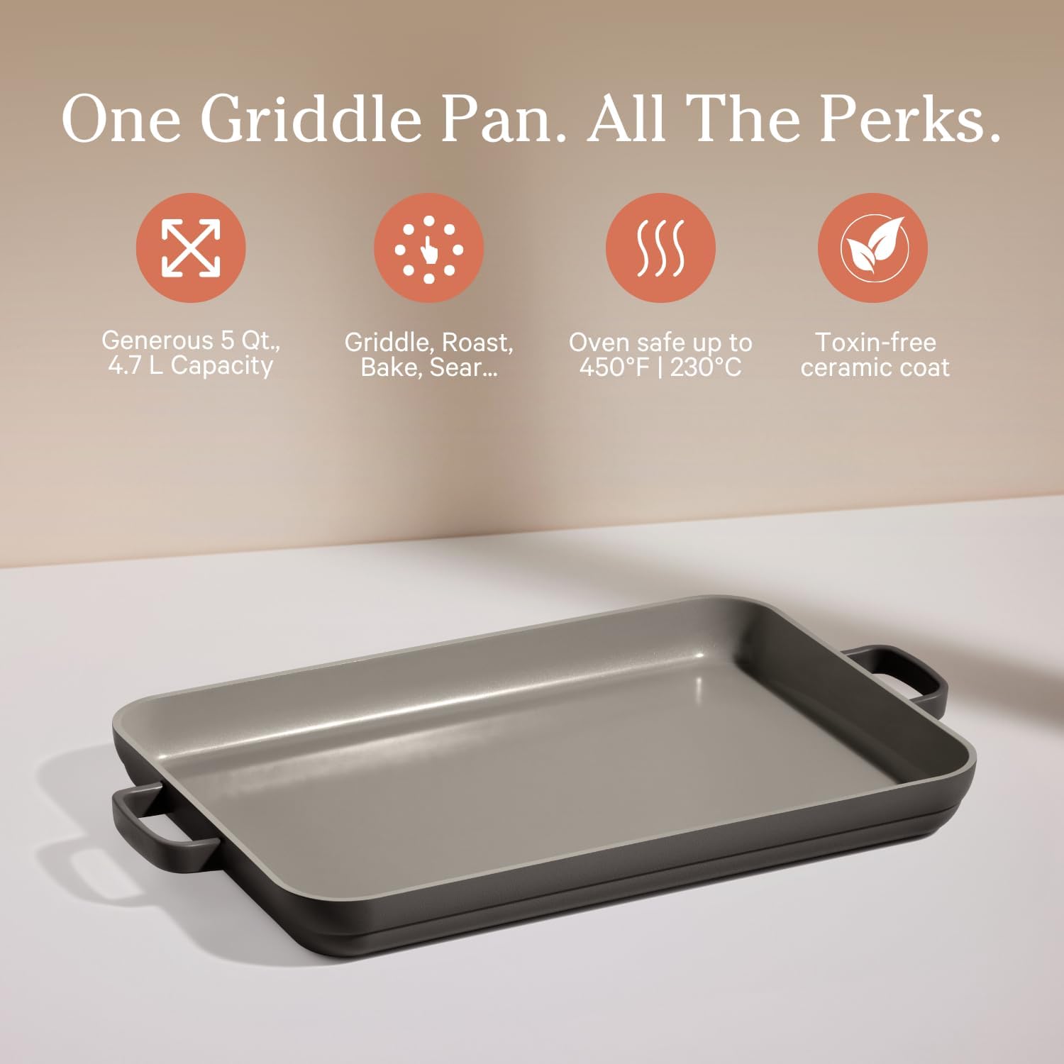 Our Place Griddle Pan - Versatile Nonstick Ceramic Sheet Pan & Stovetop Griddle | Toxin-Free, Ergonomic Handles | 5 Qt Capacity, Oven Safe to 450°F | Char