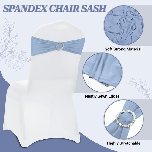 MDS Spandex Chair Sashes Bows - Universal Elastic Stretch Ties with Buckle Slider | Baby Blue, Pack of 200