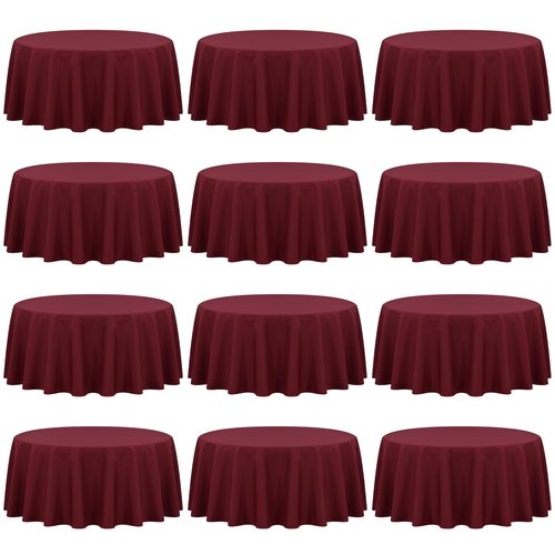 Fani 12 Pack 90 Inch Round Burgundy Polyester Tablecloths for Round Table, Wedding Party, Dining Table, Buffet, Banquet, Restaurant, Camping
