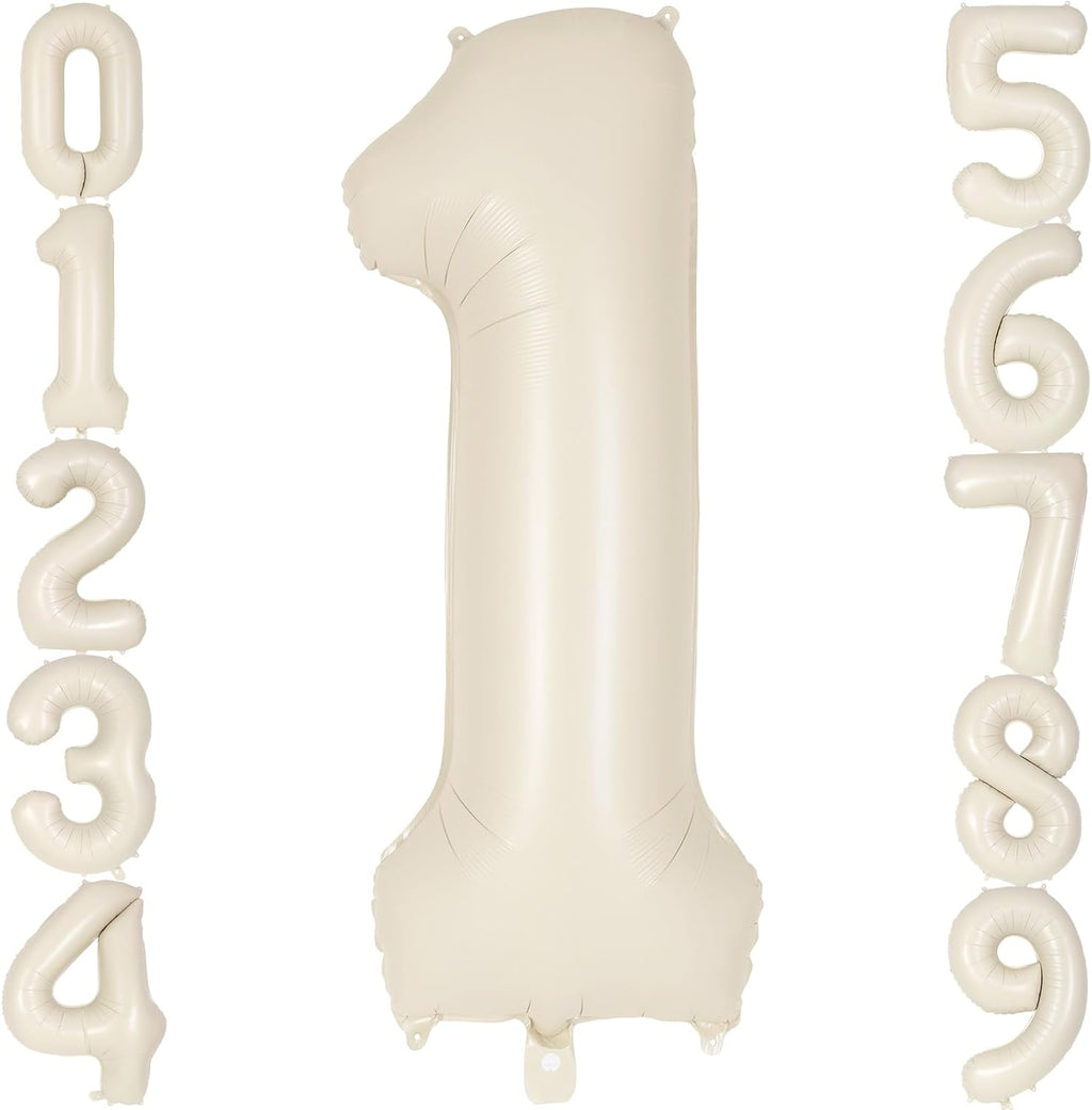 Skiennix Jumbo 40-Inch Number 1 Balloon - Beige Mylar Foil for First Birthday Parties & Anniversaries