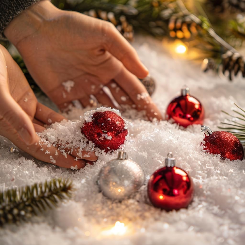 Skiennix Fake Snow Decoration - Instant Artificial Snow for Christmas Crafts | 10.6 Ounces Dry Plastic Snowflakes
