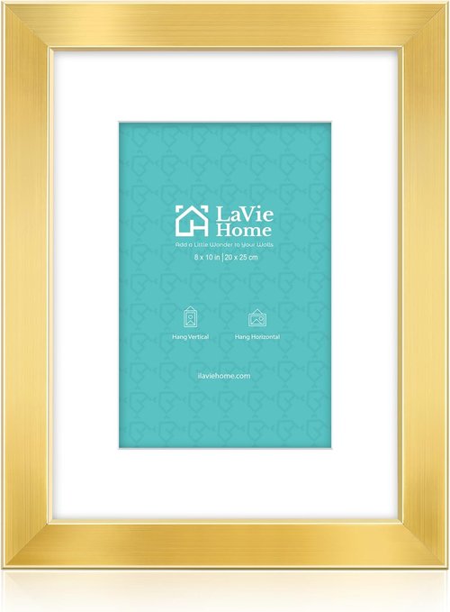 LaVie Home 8x10 Picture Frame - Gold Wood Frame with High Definition Plexiglass | Horizontal/Vertical Display