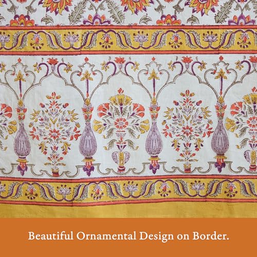 Lightweight Orange Cotton Bedspread - Hand Block Printed Floral Comforter 90x90 inches