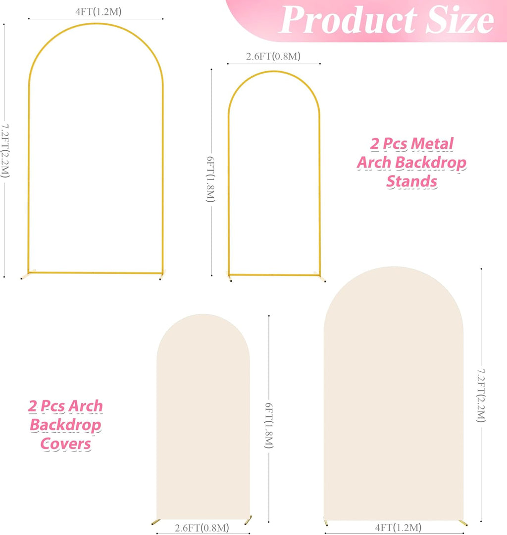 Wokceer Wedding Arch Stand Set - Metal Backdrop with Beige Cover for 7.2FT & 6FT Events | Perfect for Ceremonies & Parties