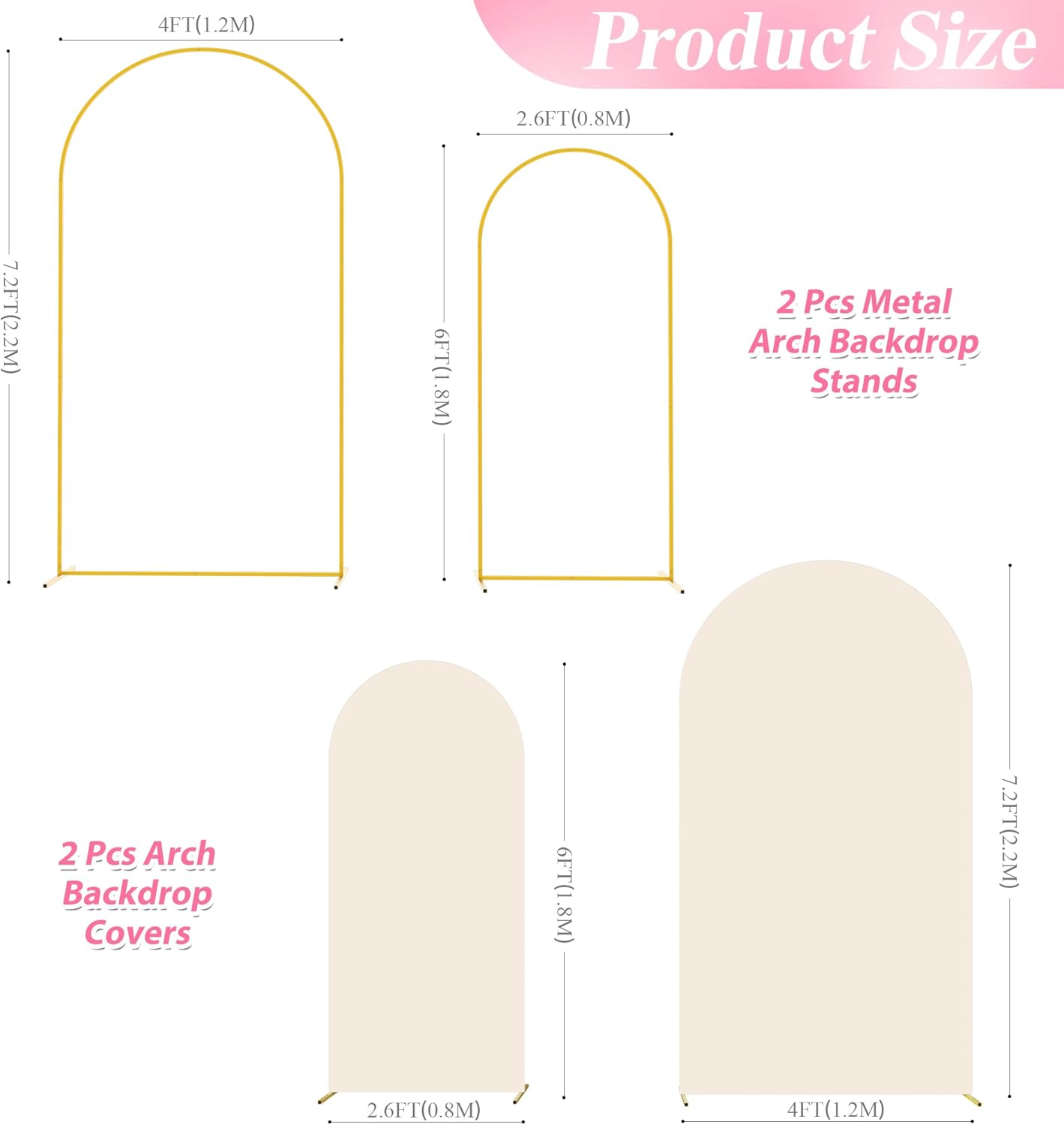 Wokceer Wedding Arch Stand Set - Metal Backdrop with Beige Cover for 7.2FT & 6FT Events | Perfect for Ceremonies & Parties