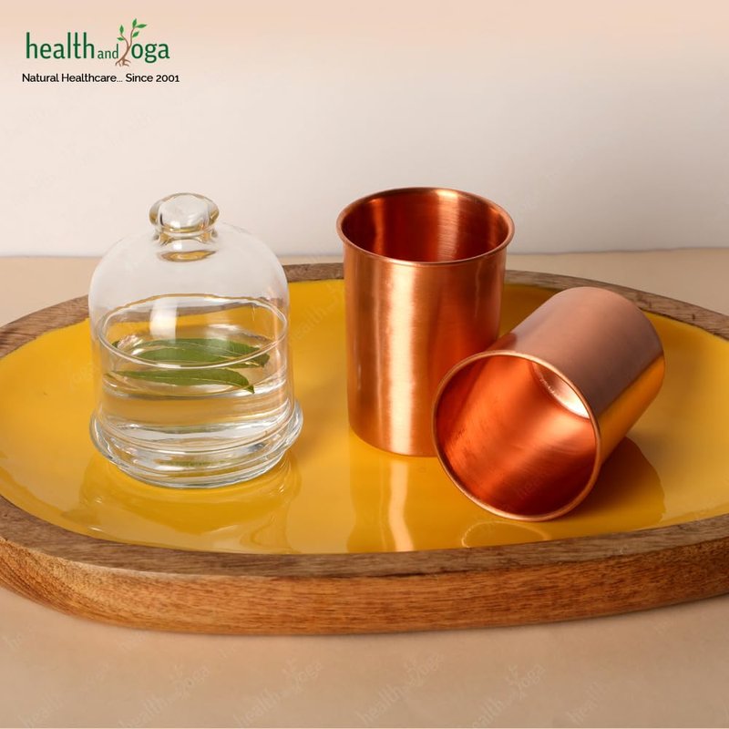 HealthAndYoga™ qCup Pure Copper Tumblers for Drinking - Ayurvedic Health Pure Copper Cups – 2 pcs. set - 250 ml.(8 fl oz) (Plain)