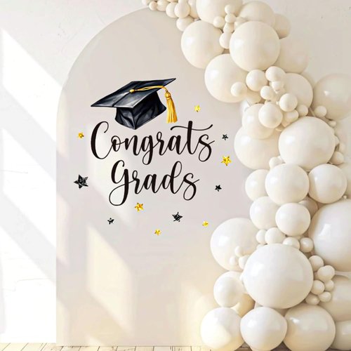 FYSUIMU Graduation Cap Decal - Black & Gold Welcome Sign for Party Backdrop & Balloon Arch Decor