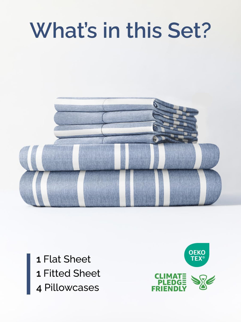 Skiennix Extra Deep Cal King Sheet Set - 6-Piece Breathable Cooling Bedding - Soft Wrinkle-Free Blue Stripes