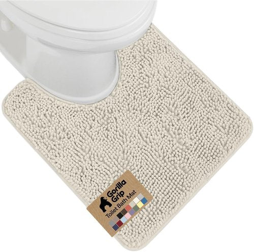 GORILLA GRIP Plush Chenille Bath Rug Mat - Soft, Absorbent, Machine Washable | Ivory Oval Toilet Base