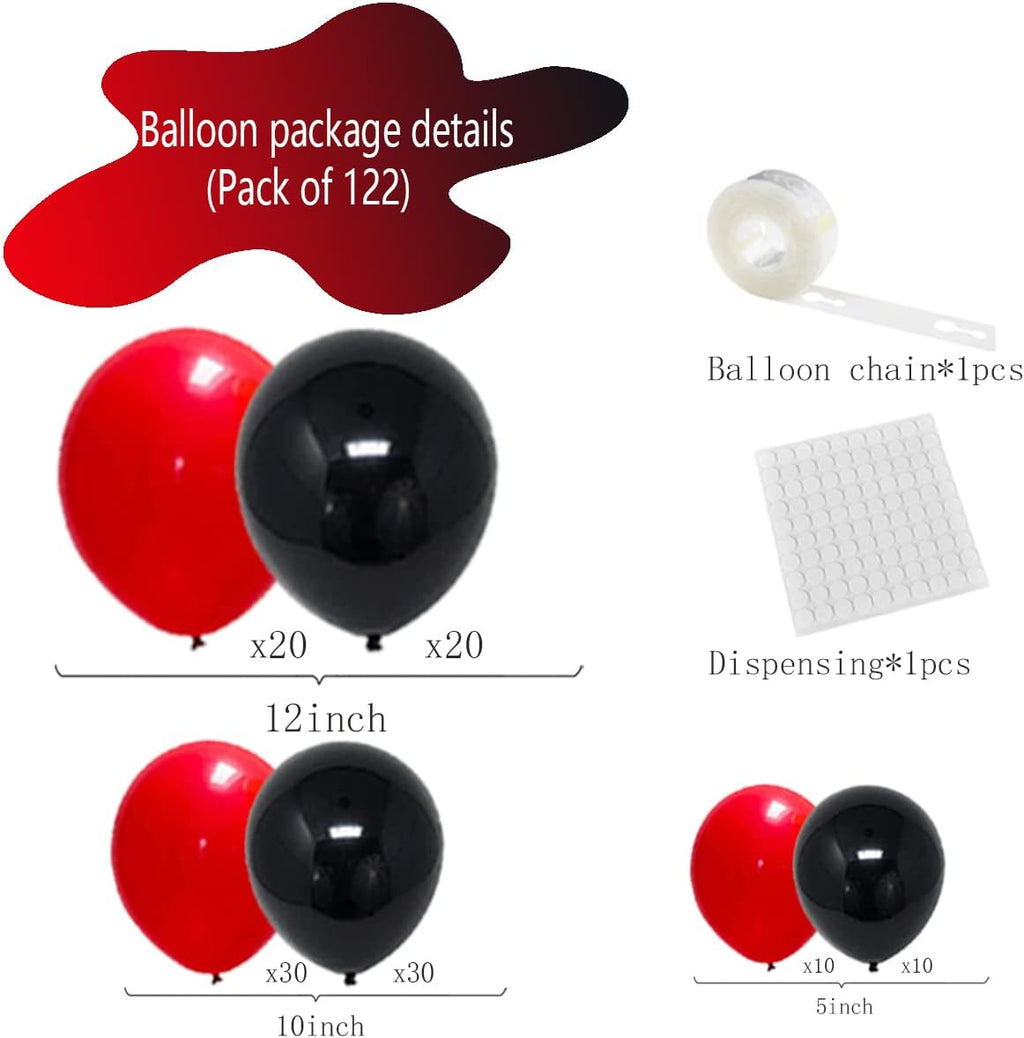 Skiennix Red and Black Balloon Garland Arch Kit - 122PCS Latex Balloons for Birthday, Wedding & Party Decor