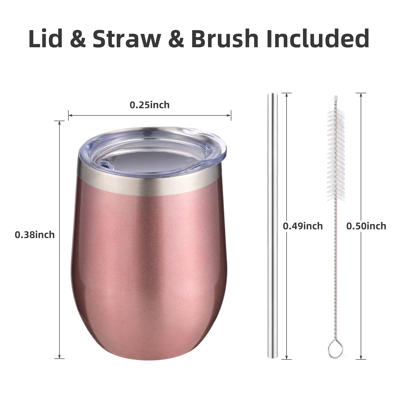 12 oz Insulated Wine Tumbler with Lid and Straw,Stainless Steel Stemless Wine Tumbler Glasses 16 Packs Double Wall Vacuum Wine Cups Tumbler Bulk for Champaign,Beer,Cocktail,Office,16 Colors