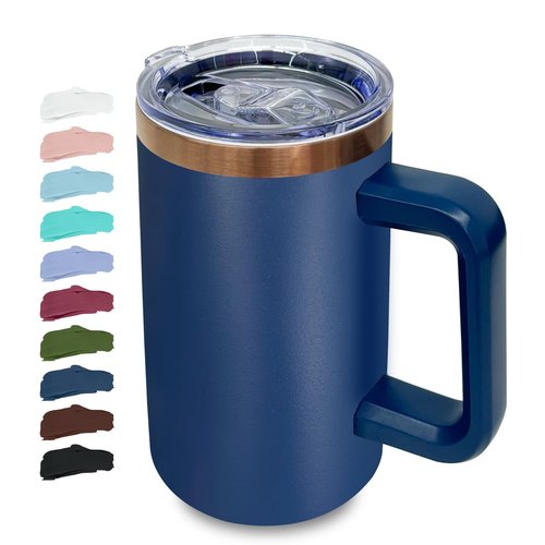 Metalya 20 oz Insulated Coffee Mug with Lid, Stainless Steel Coffee Tumbler Bulk, Double Wall Vacuum Travel Mug with Handle, Leakproof Powder Coated Coffee Cups for Hot and Cold Drinks (Navy,1 pack)