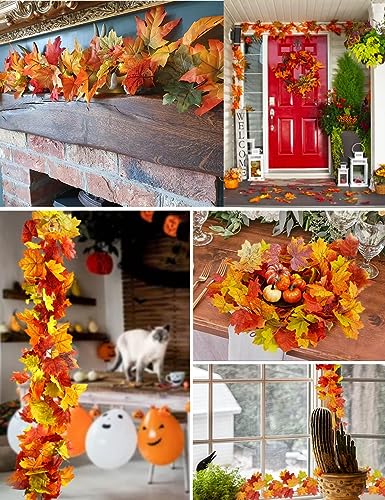Artificial Fall Maple Leaf Garland 6 Pack (5.9 Ft) with Hooks - Autumn Decor