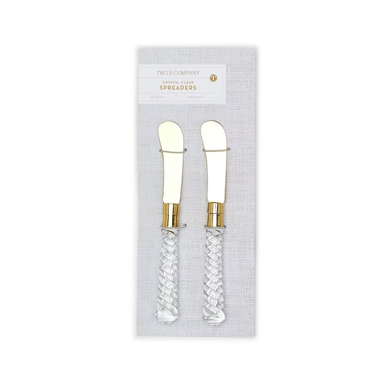Two's Company Crystal Clear Set of 2 Spreader on Gift Card - Stainless Steel/Brass/Glass