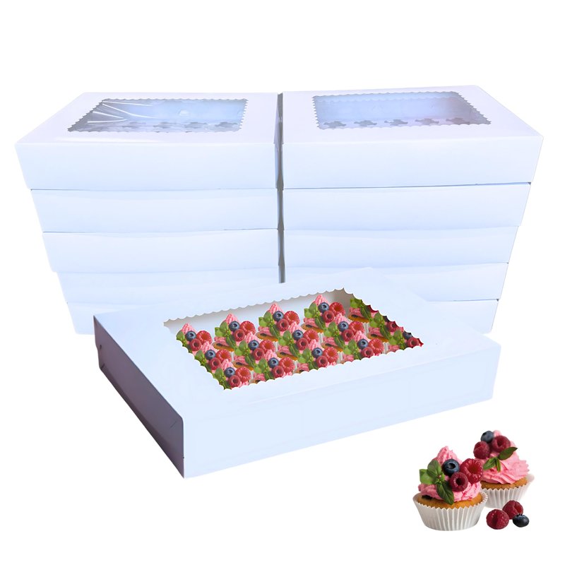 SEROJA 10 Pack Cupcake Boxes 24 Count with Lid - Stackable Cupcake Carrier for 240 Cupcakes, Sturdy Disposable Containers for Mini and Standard Cupcakes, Muffins & Pastries （20.1x13.8x4 Inch）