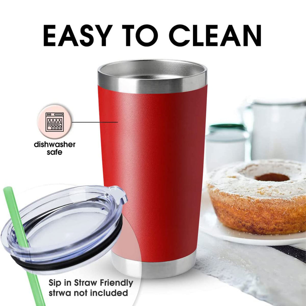 HASLE OUTFITTERS 20oz Tumblers Stainless Steel Mugs with Lid Double Wall Vacuum Insulated Coffee Cups for Cold & Hot Drinks (20oz-Red, 8 Pack)