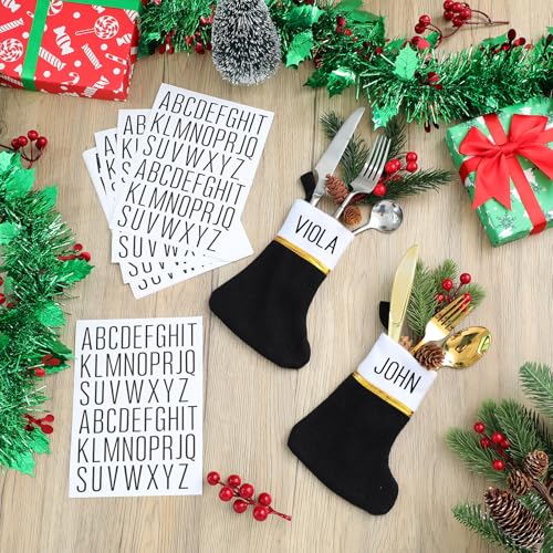 Seematn 24 Mini Christmas Stockings with Black & White Letter Stickers, DIY Hanging Decor